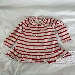 Hatley Girls 3-6mo Long Sleeve Knit Dress stripes snowflake red white ruffles